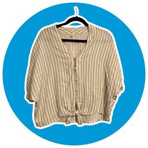 Green and White striped button blouse